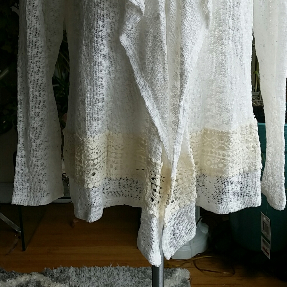 Style & Co. White Lightweight Opene Knit Crotchet Cotton Blend Cardigan Sz Large - Picture 3 of 8